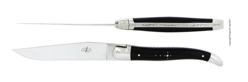 Twee messen, handvat donker hoorn, gepolijst, Tradition - Forge de Laguiole in de groep Tafelschikking / Bestek / Messen bij The Kitchen Lab (1446-32894)