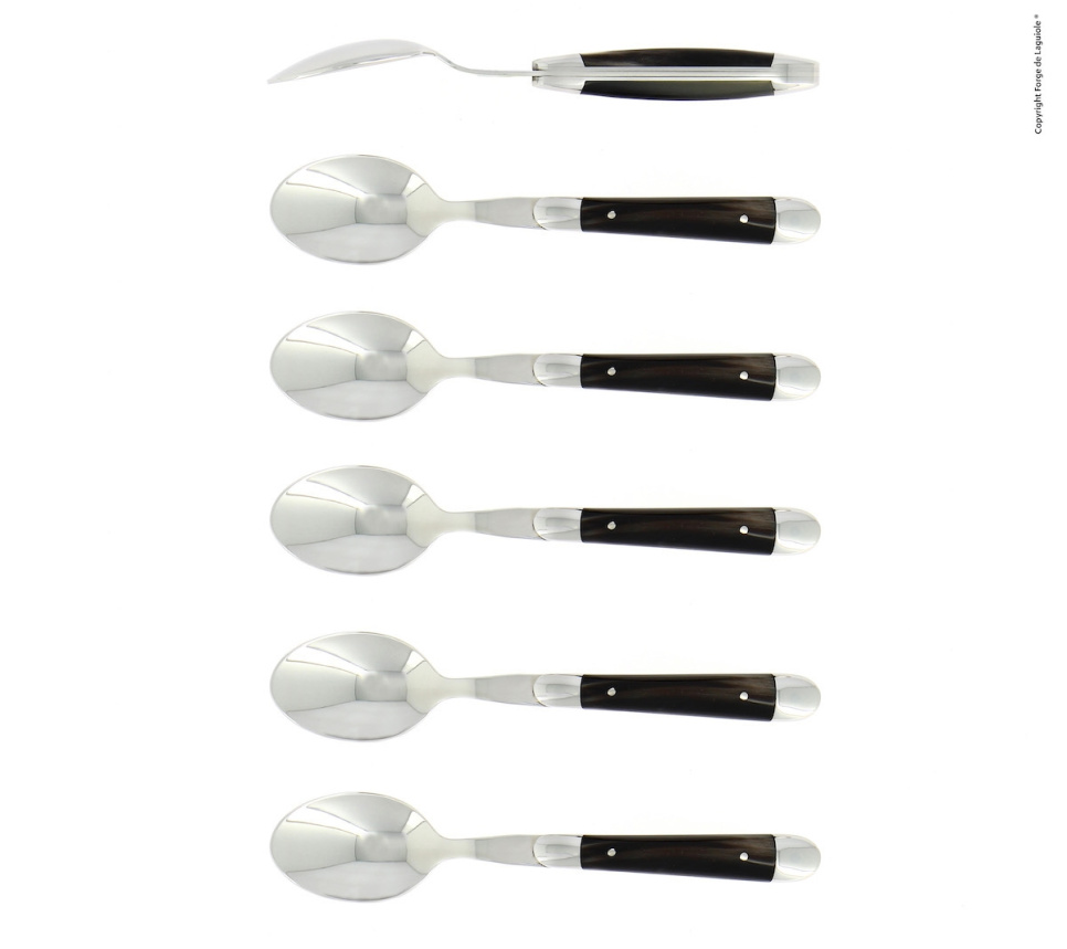 Zes dessertlepels, handvat van donker hoorn, gepolijst, Tradition - Forge de Laguiole in de groep Tafelschikking / Bestek / Lepels bij The Kitchen Lab (1446-32906)