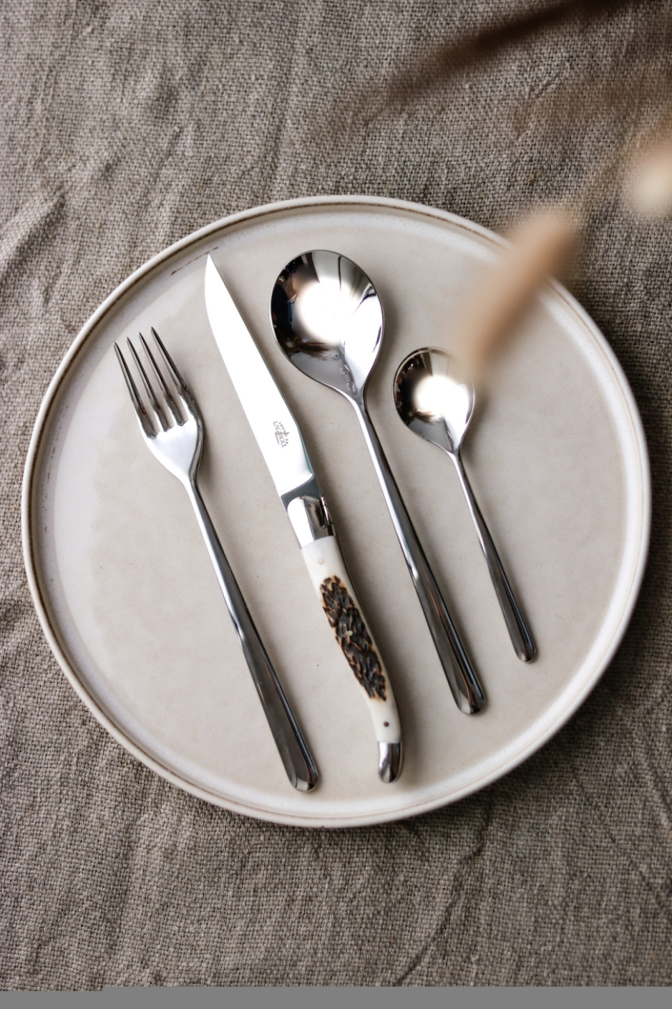 Zes messen, handvat van hertengewei, gepolijst, Tradition - Forge de Laguiole