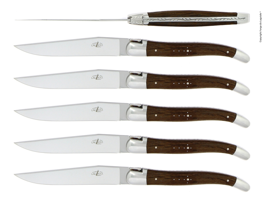 Zes messen, handvat van versteend eiken, gepolijst, Tradition - Forge de Laguiole in de groep Tafelschikking / Bestek / Messen bij The Kitchen Lab (1446-32912)