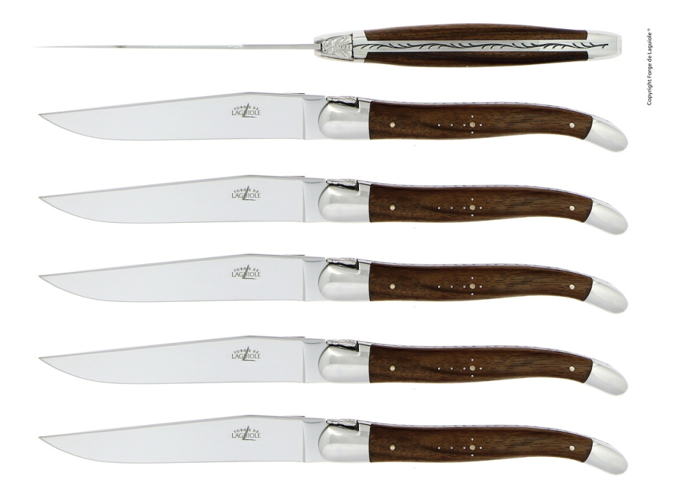 Zes messen, Walnoot handvat, gepolijst, Tradition - Forge de Laguiole in de groep Tafelschikking / Bestek / Messen bij The Kitchen Lab (1446-32921)
