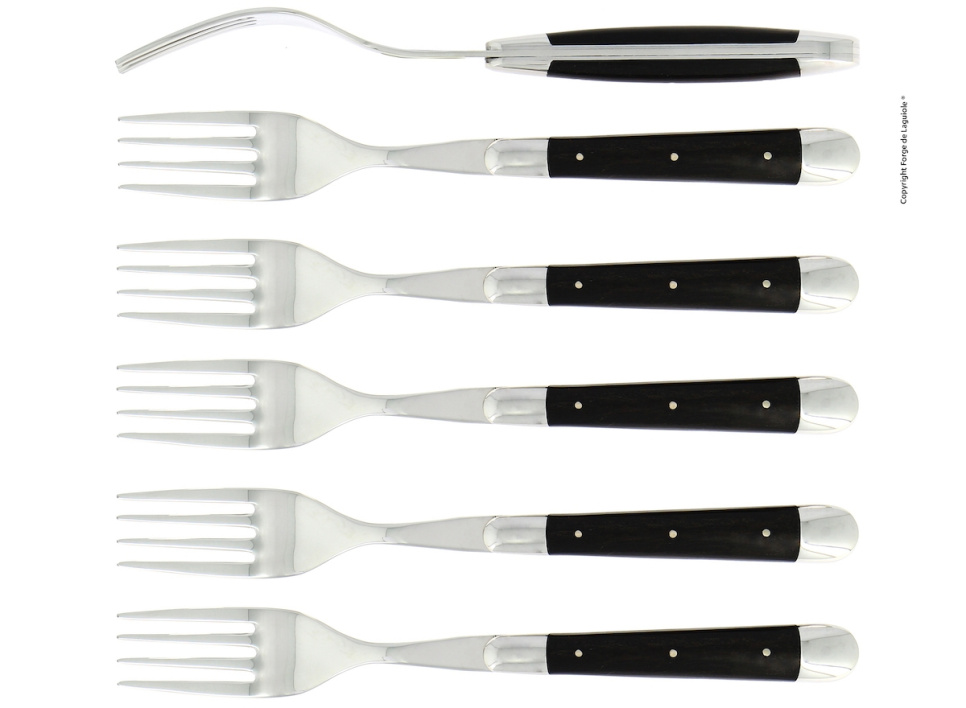Zes vorken, Ebbenhouten handvatten, gepolijst, Tradition - Forge de Laguiole in de groep Tafelschikking / Bestek / Vorken bij The Kitchen Lab (1446-32924)