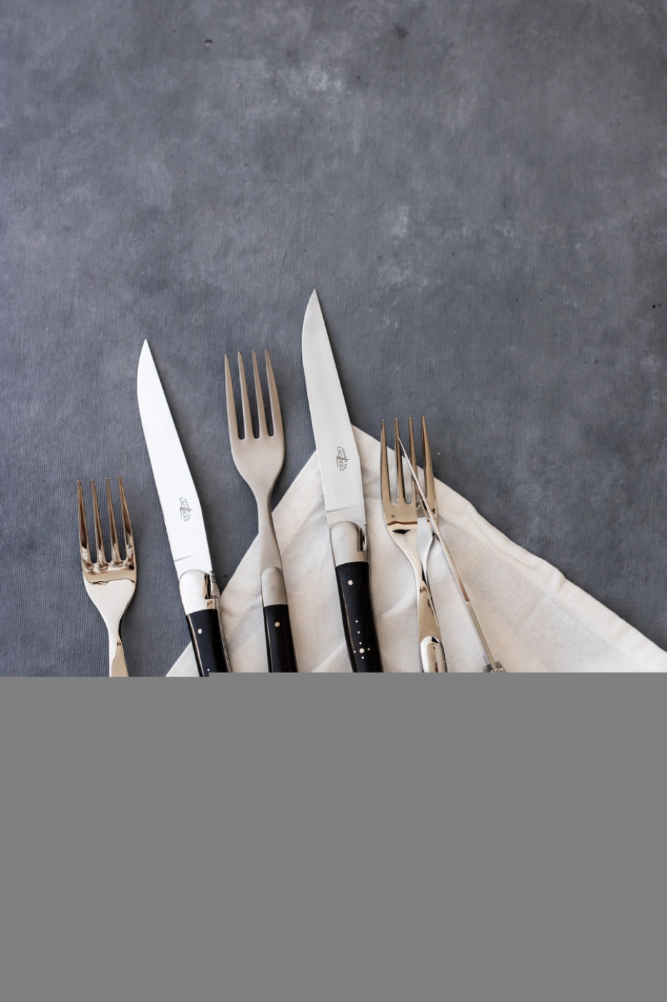 Zes vorken, Ebbenhouten handvatten, gepolijst, Tradition - Forge de Laguiole