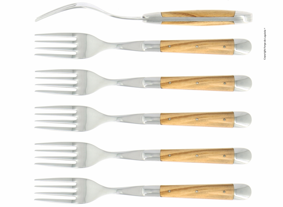 Zes vorken, Olijfhouten handvat, gepolijst, Tradition - Forge de Laguiole in de groep Tafelschikking / Bestek / Vorken bij The Kitchen Lab (1446-32930)