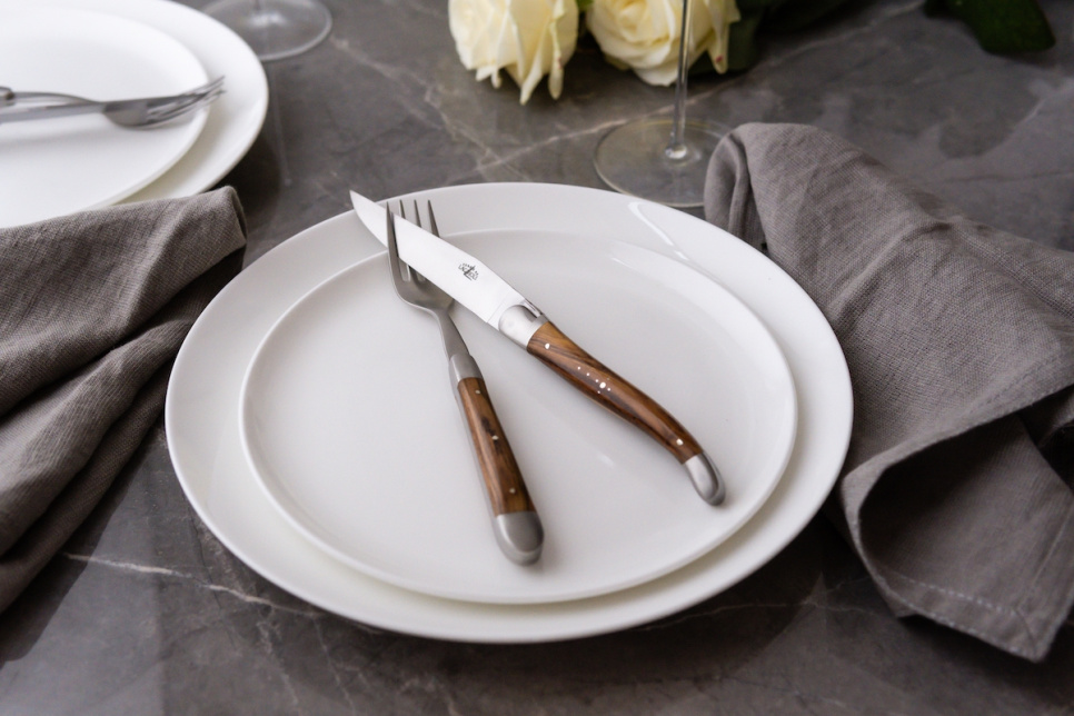 Zes vorken, Pistage handvat, gepolijst, Tradition - Forge de Laguiole