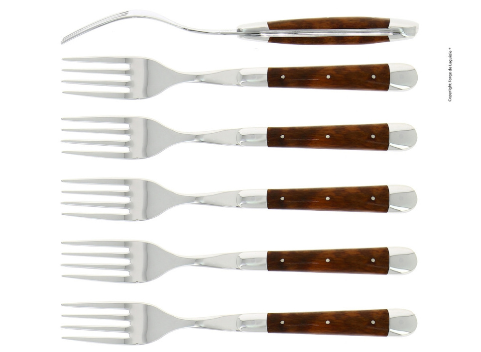 Zes vorken, Slangenhouten handvat, gepolijst, Tradition - Forge de Laguiole in de groep Tafelschikking / Bestek / Vorken bij The Kitchen Lab (1446-32932)