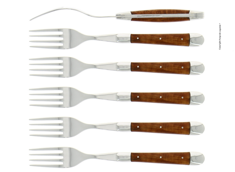Zes vorken, Houten jungle handvat, gepolijst, Tradition - Forge de Laguiole in de groep Tafelschikking / Bestek / Vorken bij The Kitchen Lab (1446-32934)