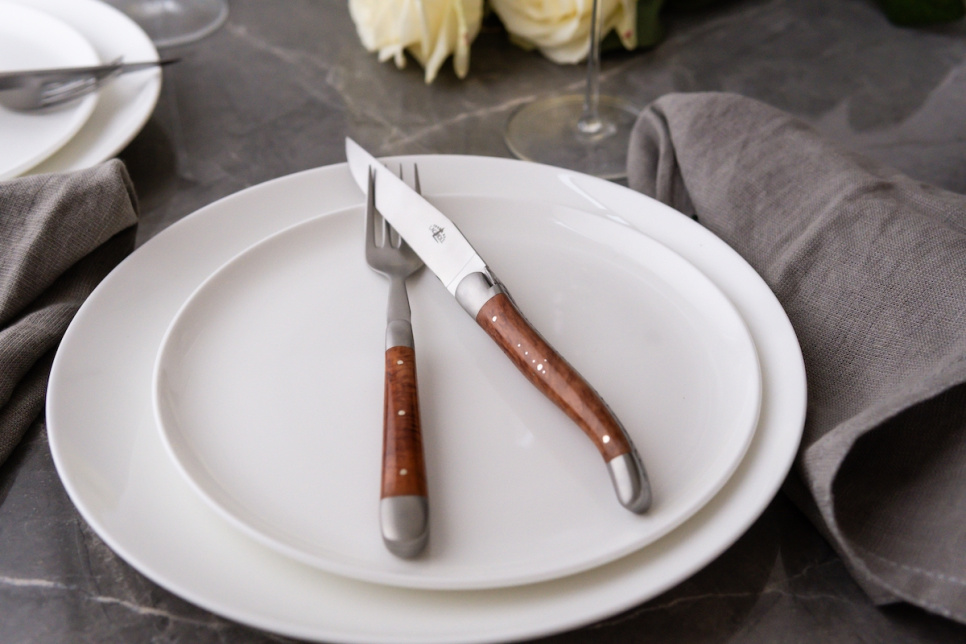 Zes vorken, Houten jungle handvat, gepolijst, Tradition - Forge de Laguiole