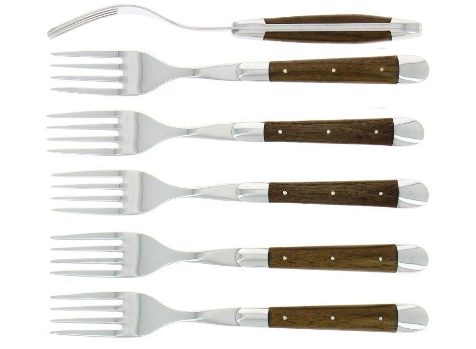 Zes vorken, Walnoot handvat, gepolijst, Tradition - Forge de Laguiole in de groep Tafelschikking / Bestek / Vorken bij The Kitchen Lab (1446-32935)