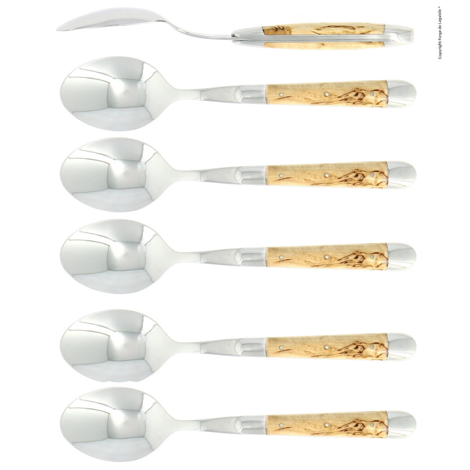 Zes lepels, Berkenhouten handvat, gepolijst, Tradition - Forge de Laguiole in de groep Tafelschikking / Bestek / Lepels bij The Kitchen Lab (1446-32937)