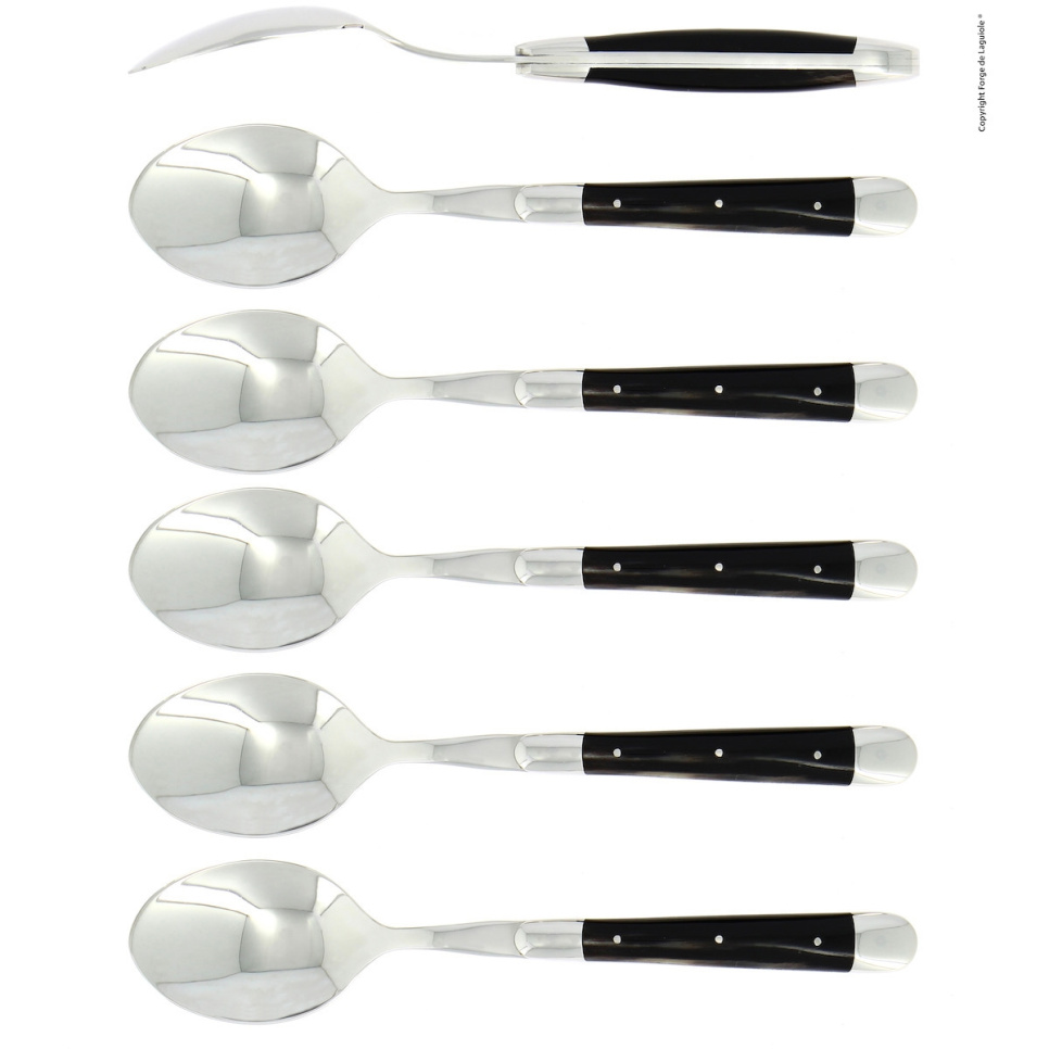 Zes lepels, handvat van donker hoorn, gepolijst, Tradition - Forge de Laguiole in de groep Tafelschikking / Bestek / Lepels bij The Kitchen Lab (1446-32941)