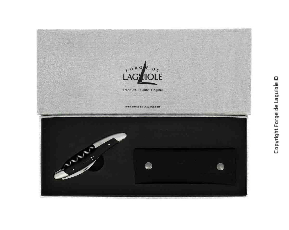 Ebbenhouten sommeliermes, gedamasfalteerd met decoratie, Collectie - Forge de Laguiole in de groep Bar & Wijn / Wijn accessoires / Kelnersmessen & Flesopeners bij The Kitchen Lab (1446-32960)