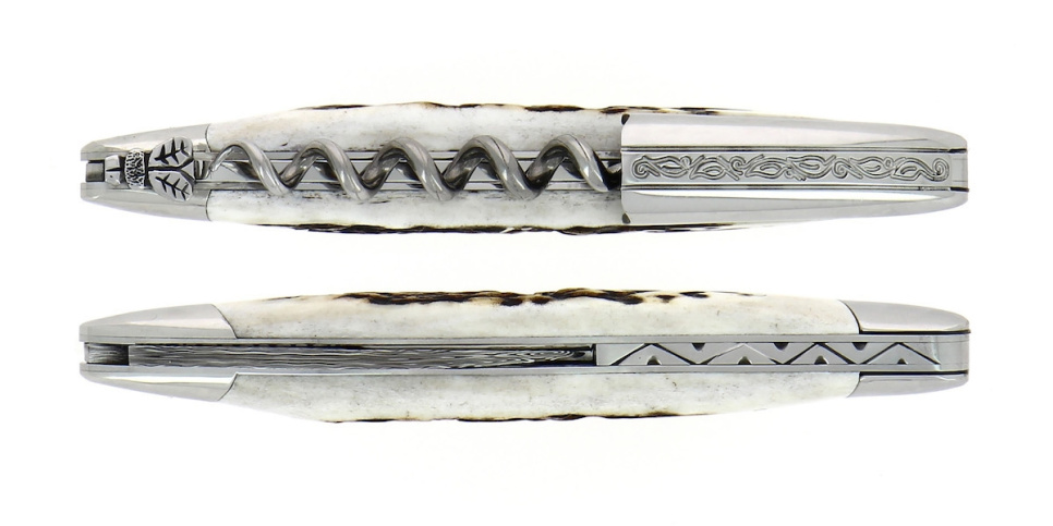 Sommeliermes van hertengewei, gedamasseerd met decoratie, Collectie - Forge de Laguiole