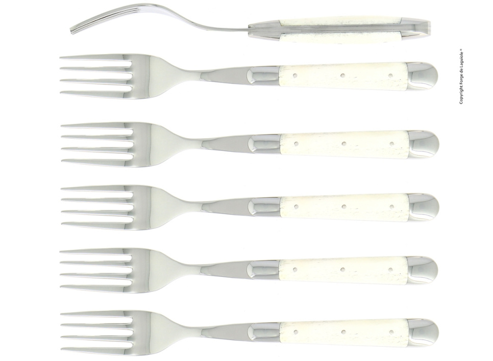 Zes vorken, Bot handvat, gepolijst, Tradition - Forge de Laguiole in de groep Tafelschikking / Bestek / Vorken bij The Kitchen Lab (1466-22184)