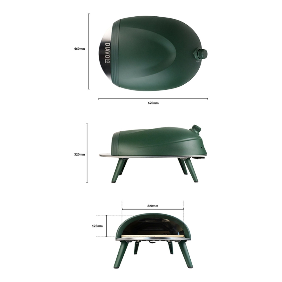 Pizzaoven Diavolo, Gas gestookt, Groen - Delivita Pizzaoven Diavolo, Gas gestookt, Groen - Delivita
