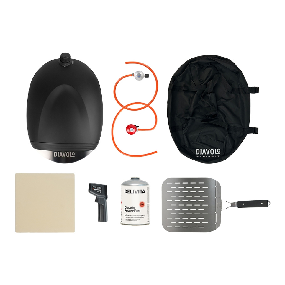 Pizzaoven Diavolo, Gas gestookt, Zwart - Delivita Pizzaoven Diavolo, Gas gestookt, Zwart - Delivita