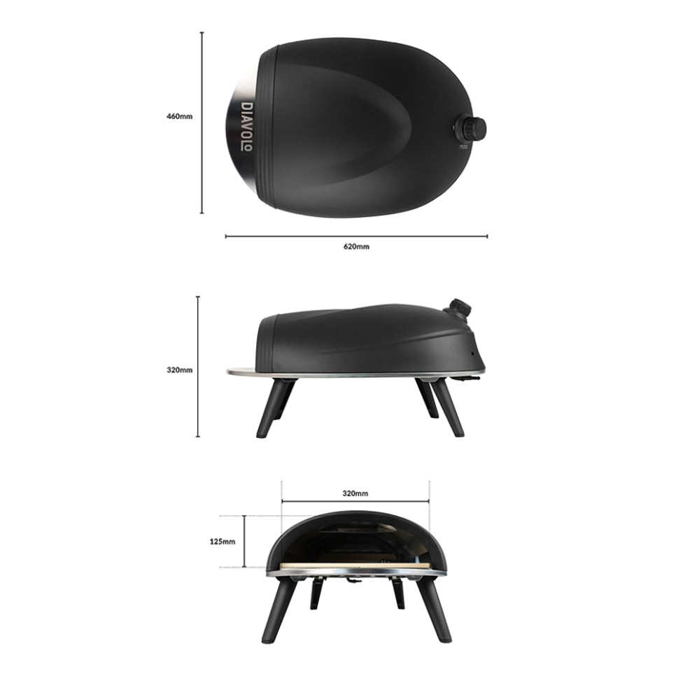 Pizzaoven Diavolo, Gas gestookt, Zwart - Delivita Pizzaoven Diavolo, Gas gestookt, Zwart - Delivita