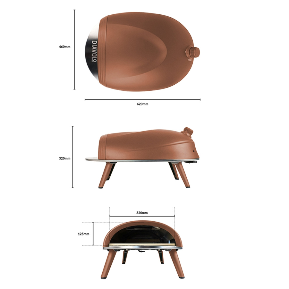 Pizzaoven Diavolo, Gas gestookt, Bruin - Delivita Pizzaoven Diavolo, Gas gestookt, Bruin - Delivita