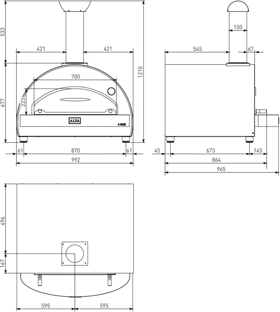 4 Pizza, Pizzaoven, Houtgestookt, koperkleurig - Alfa Forni