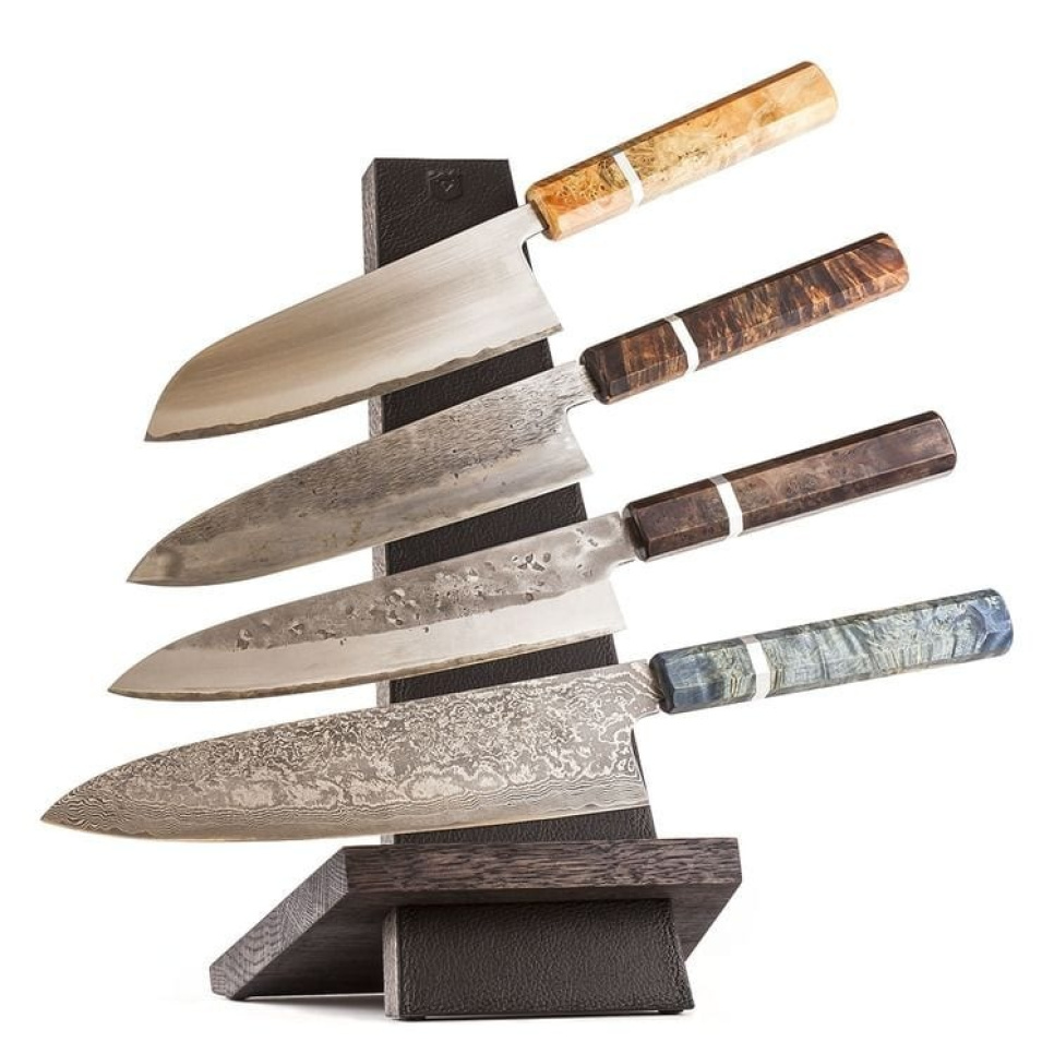 Handgemaakte messenstandaard, eiken en leer - Piotr The Bear