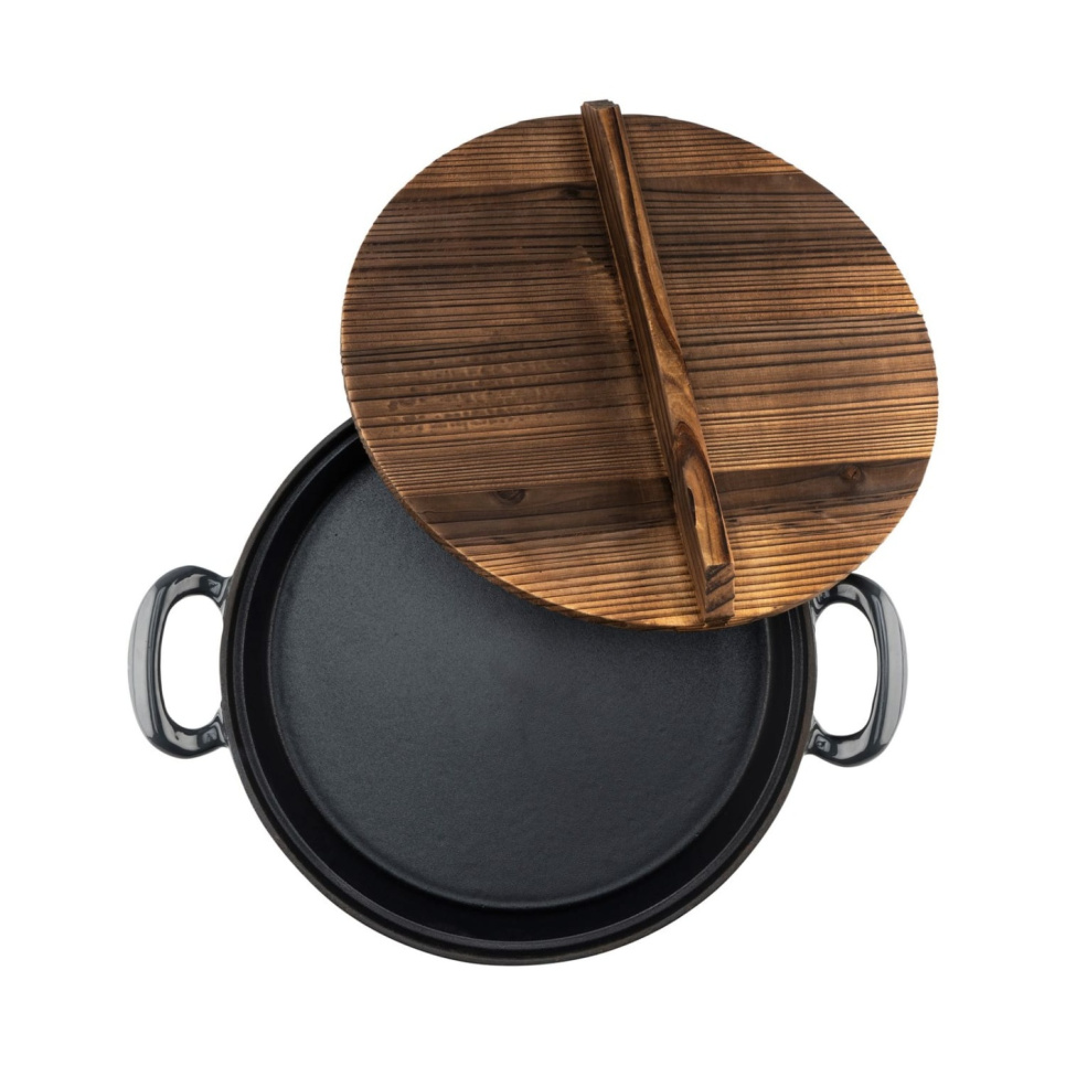 Gietijzeren braadpan met houten deksel 30 cm - Heirol