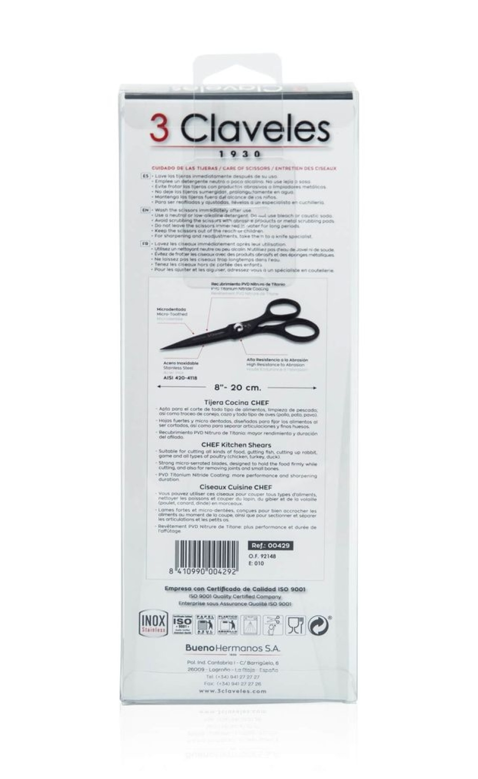 Keukenschaar 20 cm, Chef, zwart - 3 Claveles