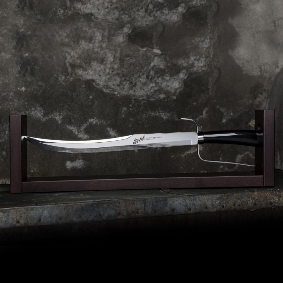 Champagnesabel met houten standaard, 52 cm, Elegance Zwart Buffalo Horn - Berkel