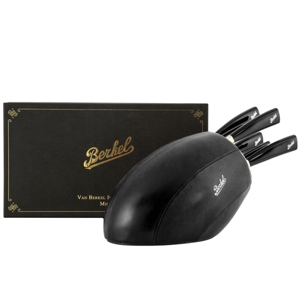 Messenblok in leer met vijf messen, Elegance Zwart - Berkel