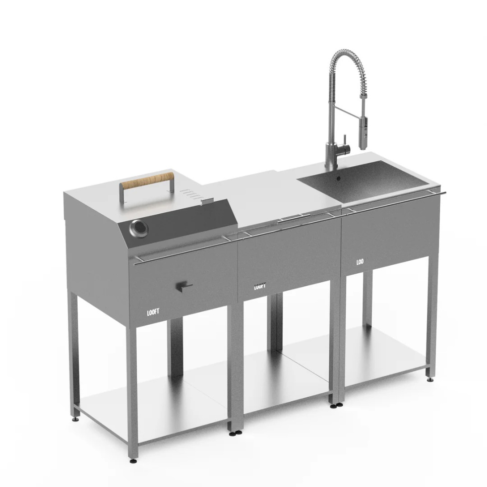 Buitenkeuken, compleet met houtskoolgrill, werkbank en spoelbak – Looft