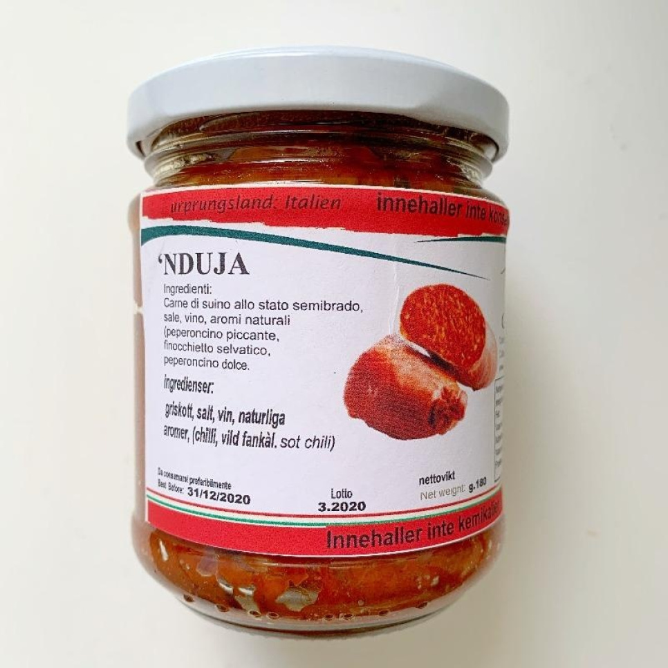 Nduja van scharrelvarkens, 180gr - Fattoria de Lillas in de groep Koken / Koloniaal bij The Kitchen Lab (2022-25691)