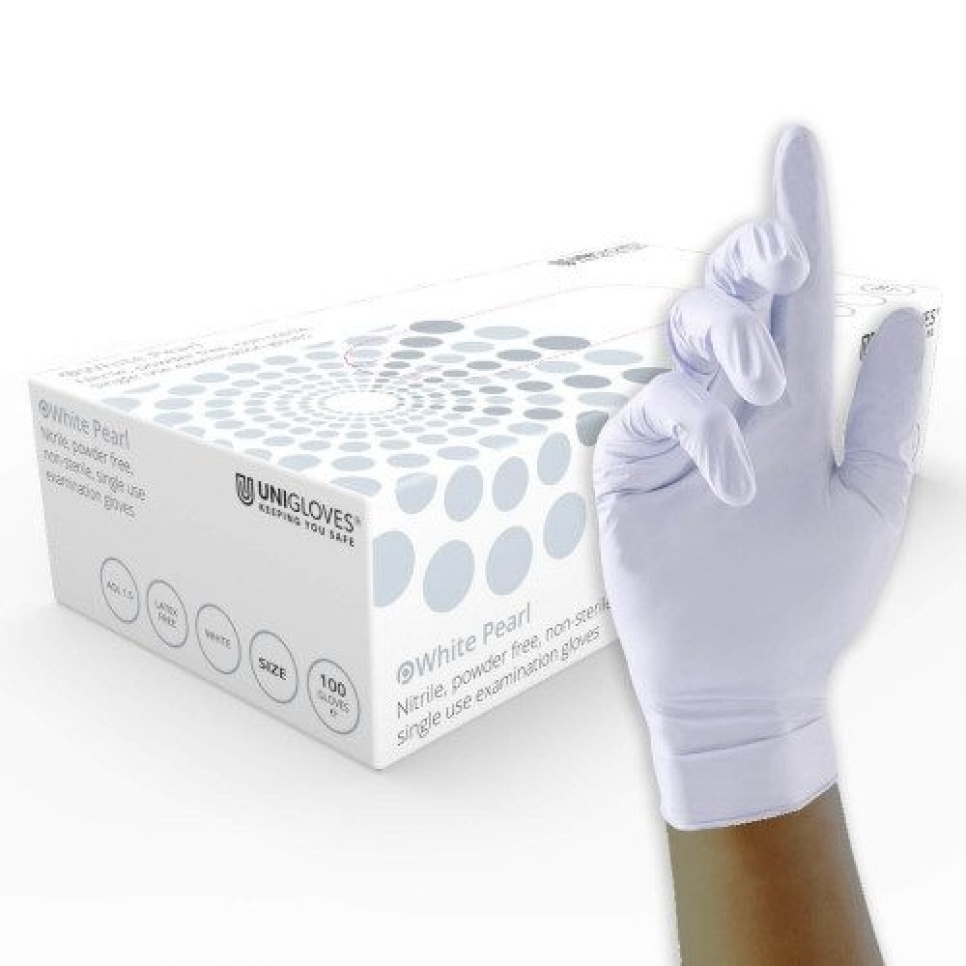 Nitril handschoen, wit, 100 stuks - Unigloves in de groep Koken / Keukengerei / Mise en place bij The Kitchen Lab (2047-26256)