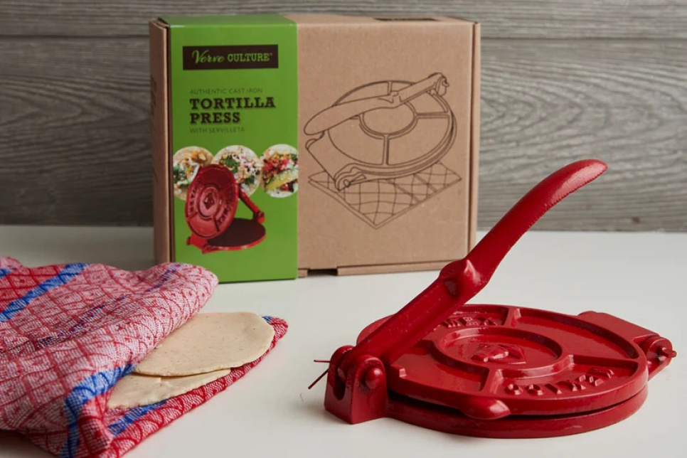 Tortillapers van gietijzer, rood, met Servilleta – Verve Culture